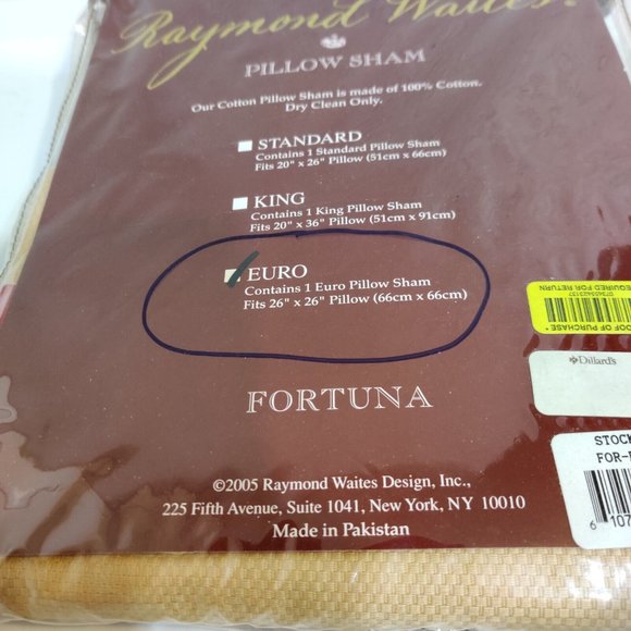RAYMOND WAITES EURO FORTUNA PILLOW SHAMS Set Of 2 26" 100% Cotton Retired 2005 - Picture 3 of 8